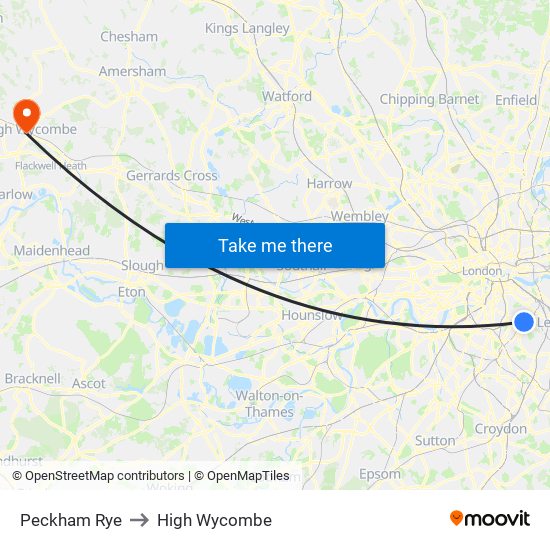 Peckham Rye to High Wycombe map