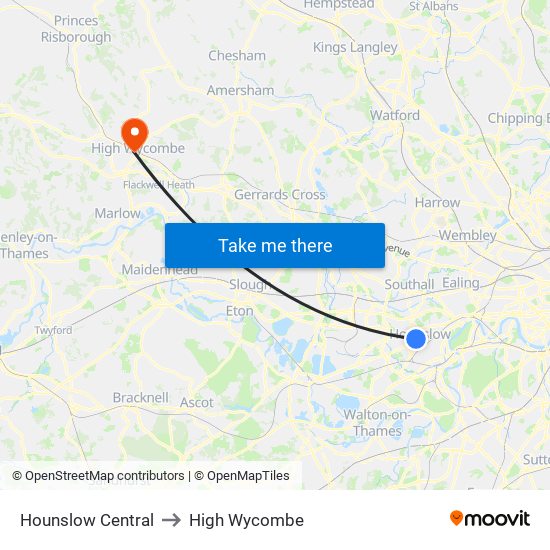 Hounslow Central to High Wycombe map