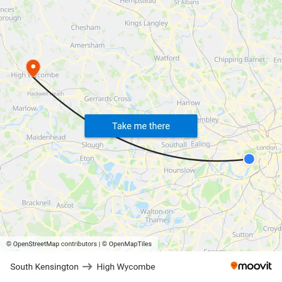 South Kensington to High Wycombe map