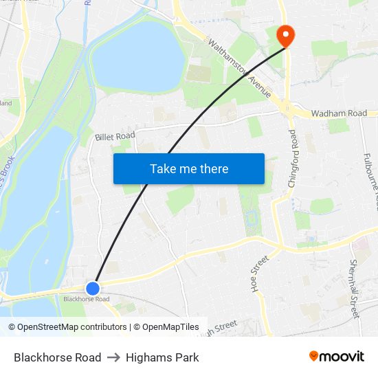 Blackhorse Road to Highams Park map