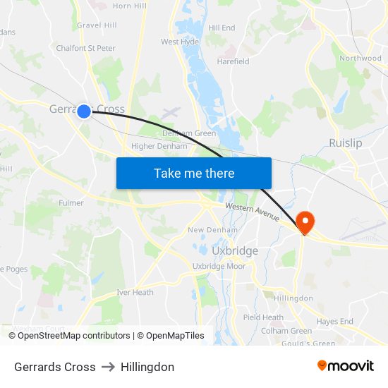 Gerrards Cross to Hillingdon map