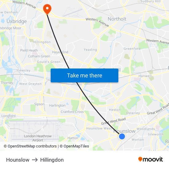 Hounslow to Hillingdon map