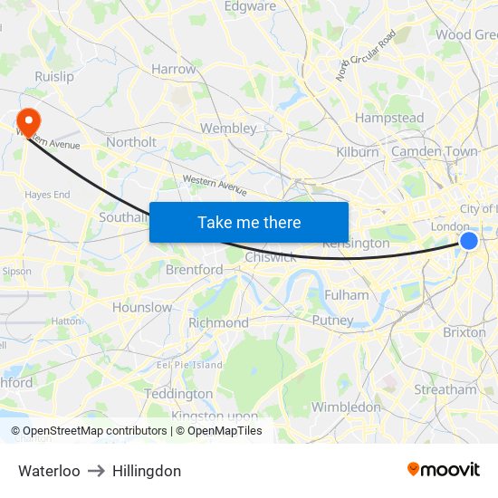 Waterloo to Hillingdon map