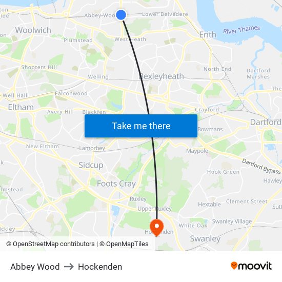 Abbey Wood to Hockenden map