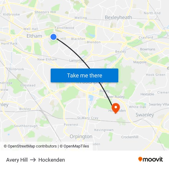 Avery Hill to Hockenden map