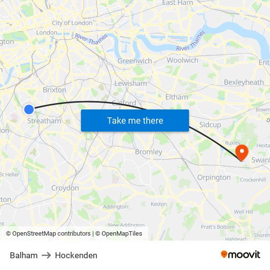 Balham to Hockenden map