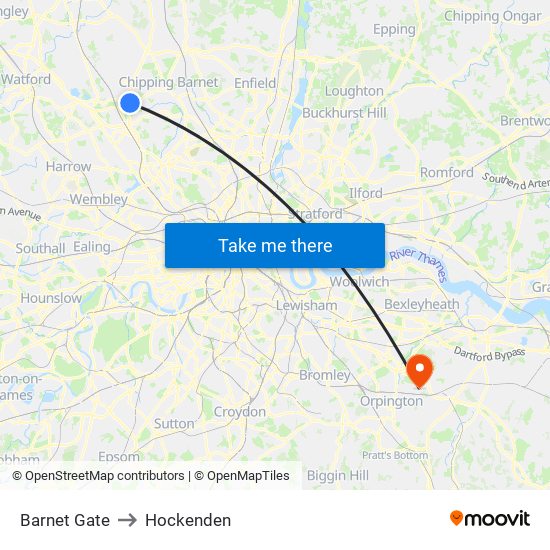 Barnet Gate to Hockenden map