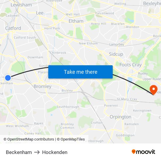 Beckenham to Hockenden map