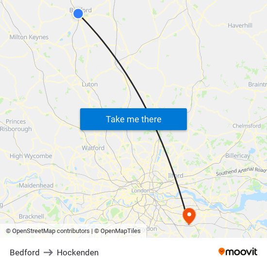 Bedford to Hockenden map