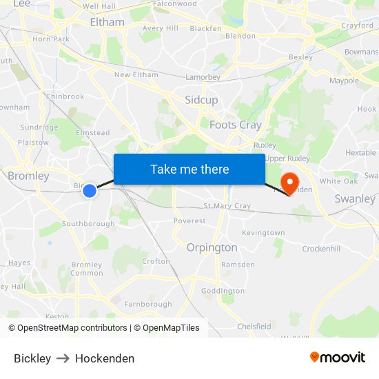 Bickley to Hockenden map