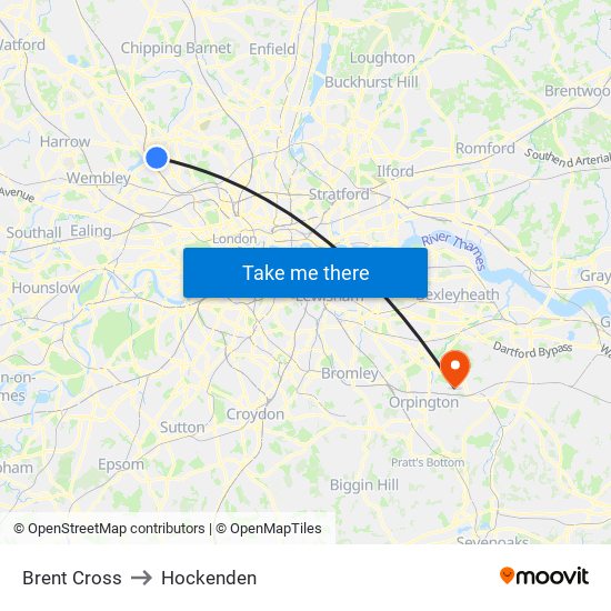 Brent Cross to Hockenden map