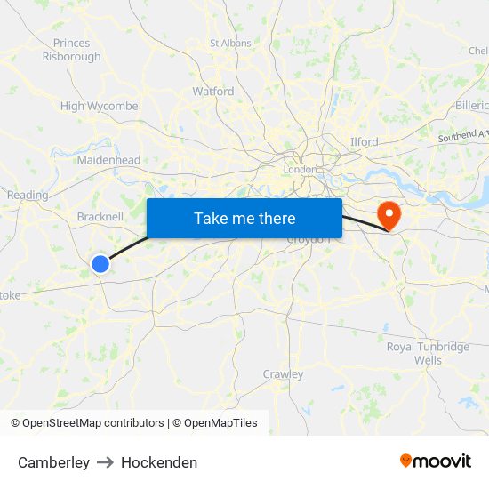 Camberley to Hockenden map