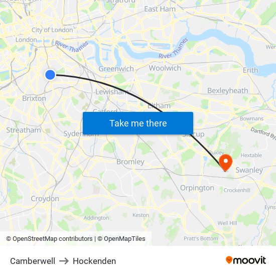 Camberwell to Hockenden map