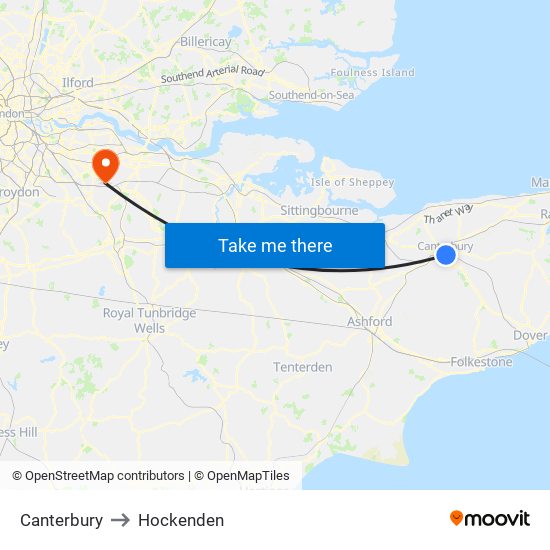 Canterbury to Hockenden map