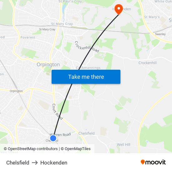 Chelsfield to Hockenden map