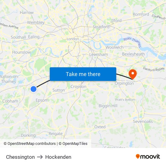 Chessington to Hockenden map