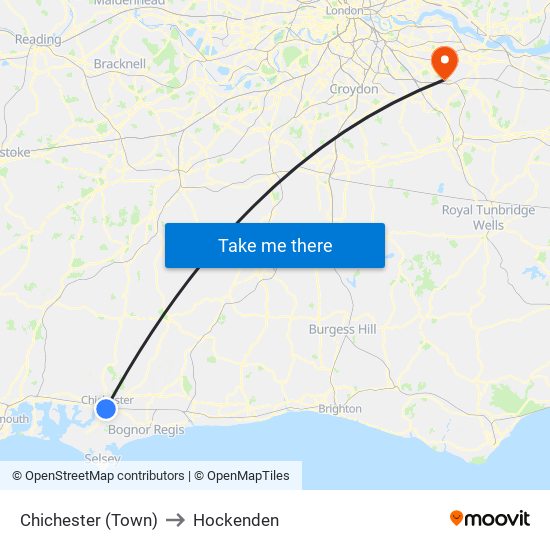 Chichester (Town) to Hockenden map