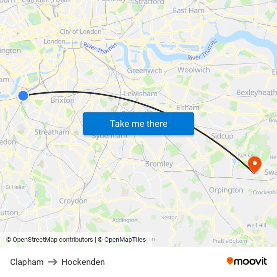 Clapham to Hockenden map