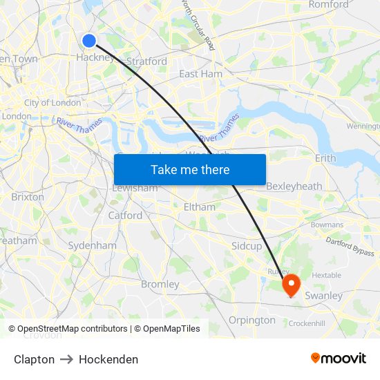 Clapton to Hockenden map