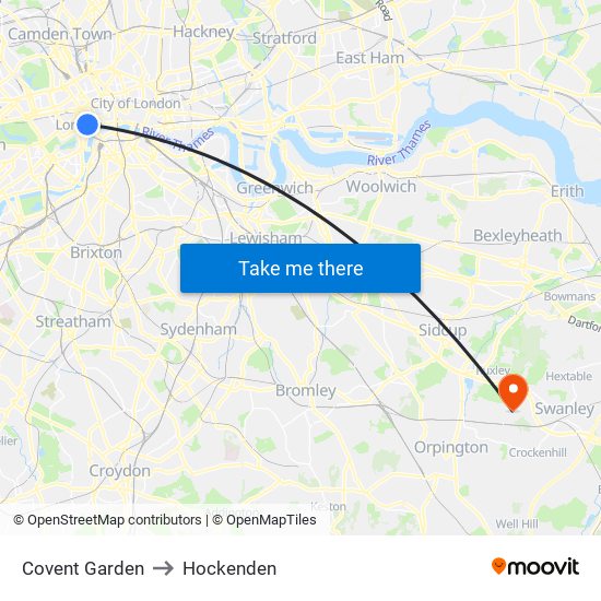 Covent Garden to Hockenden map