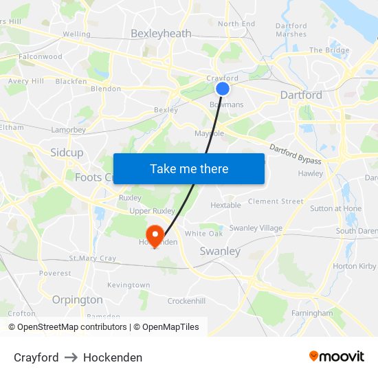 Crayford to Hockenden map