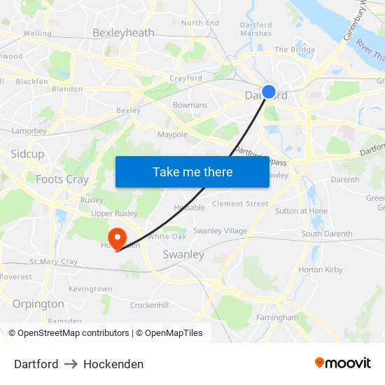 Dartford to Hockenden map