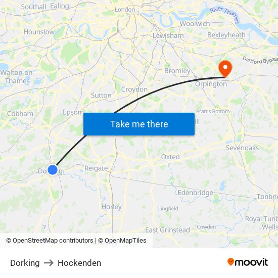 Dorking to Hockenden map