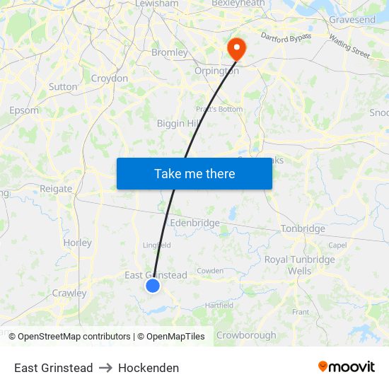 East Grinstead to Hockenden map