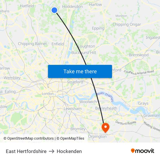 East Hertfordshire to Hockenden map