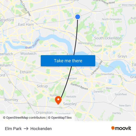 Elm Park to Hockenden map