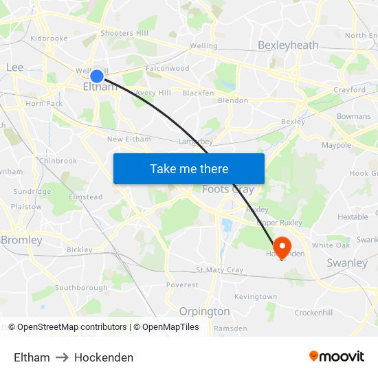 Eltham to Hockenden map