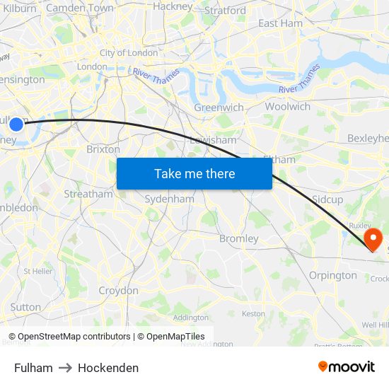 Fulham to Hockenden map