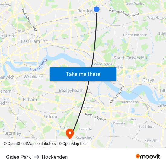 Gidea Park to Hockenden map