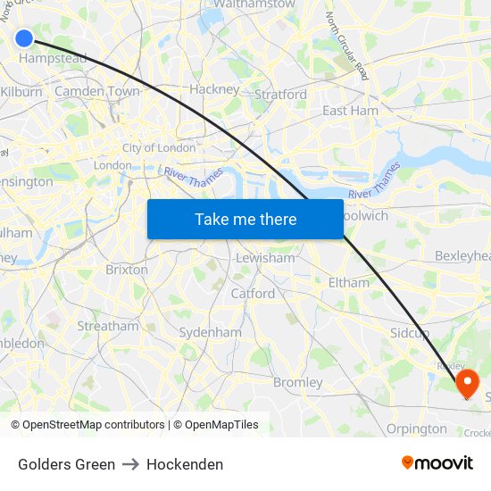 Golders Green to Hockenden map