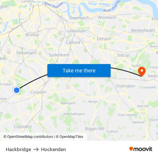 Hackbridge to Hockenden map