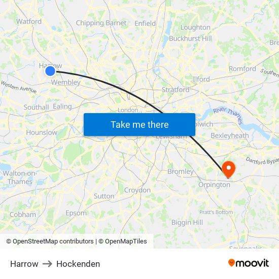 Harrow to Hockenden map