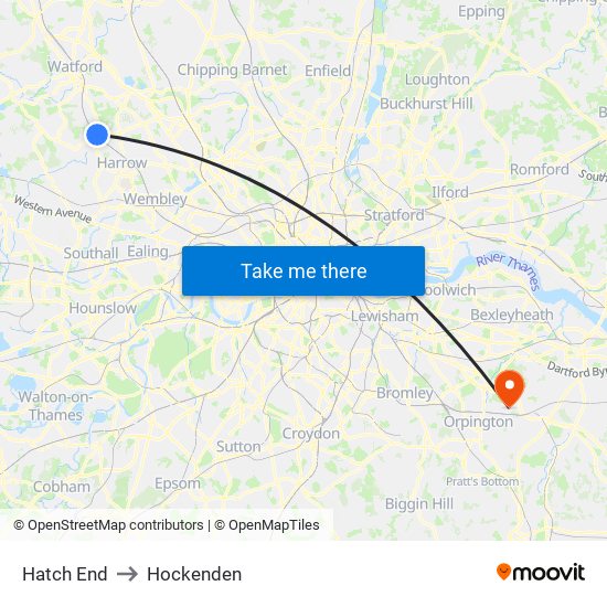 Hatch End to Hockenden map