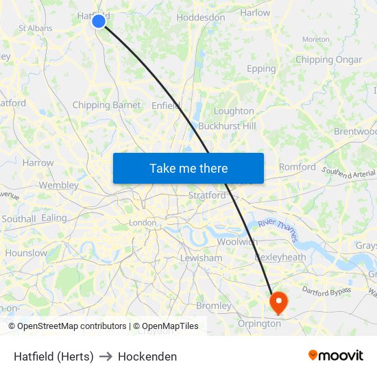 Hatfield (Herts) to Hockenden map