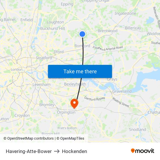 Havering-Atte-Bower to Hockenden map