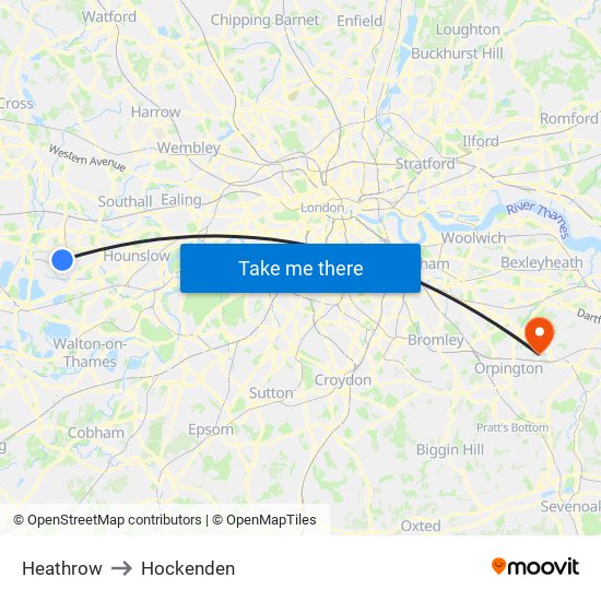 Heathrow to Hockenden map