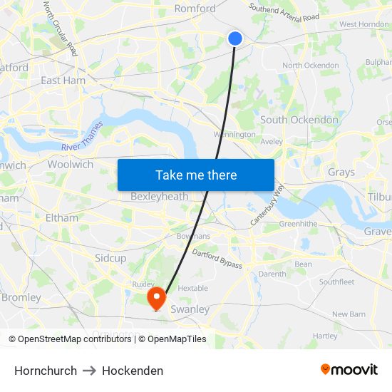 Hornchurch to Hockenden map