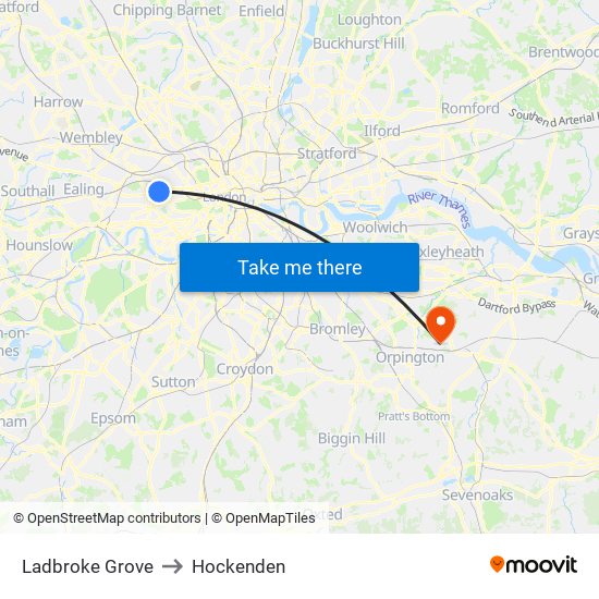 Ladbroke Grove to Hockenden map