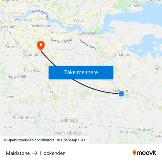 Maidstone to Hockenden map