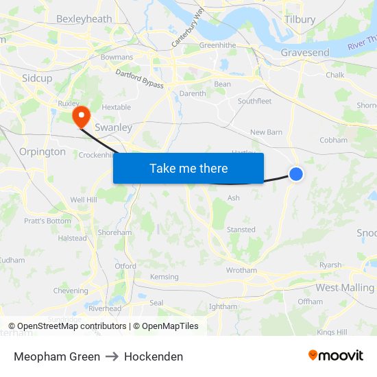 Meopham Green to Hockenden map