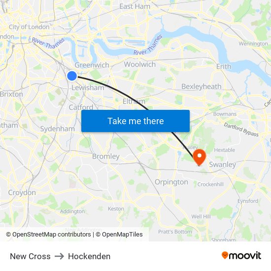 New Cross to Hockenden map