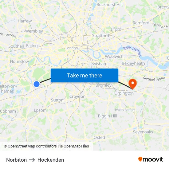 Norbiton to Hockenden map