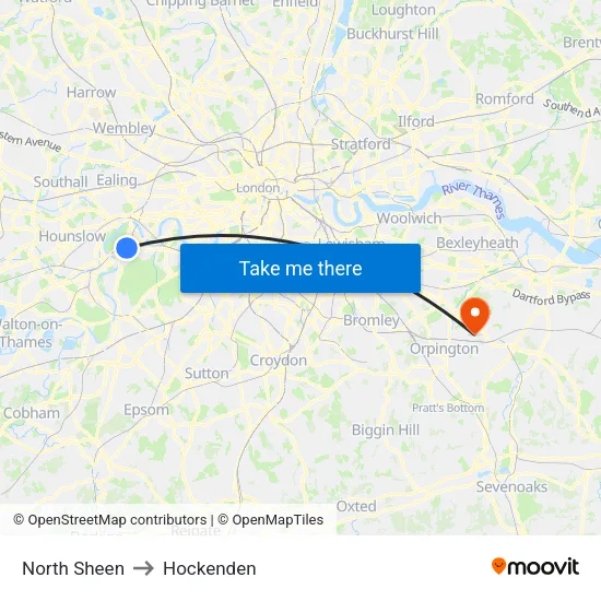 North Sheen to Hockenden map