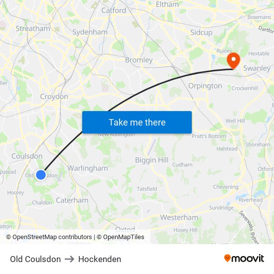 Old Coulsdon to Hockenden map