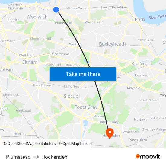 Plumstead to Hockenden map