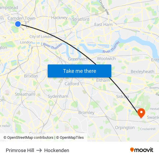 Primrose Hill to Hockenden map